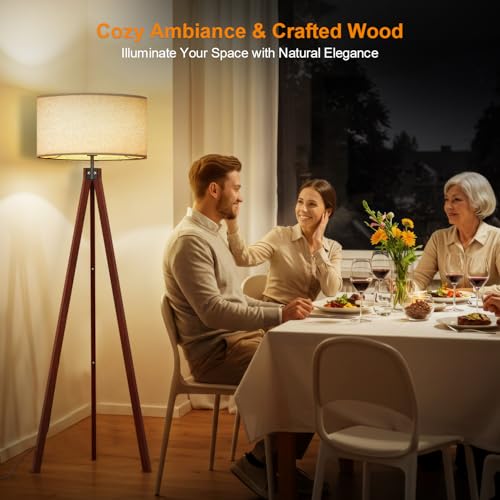 Mid Century Wood Tripod Floor Lamp - Stylish Lighting Solution - Image 4