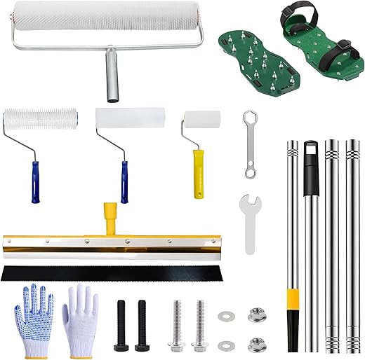 Self-Leveling Cement Tool Kit with Spiked Roller & Accessories Self-Leveling Cement Tool Kit with Spiked Roller & Accessories
