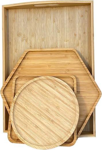 Elegant Bamboo Serving Trays with Easy-Grip Handles Elegant Bamboo Serving Trays with Easy-Grip Handles