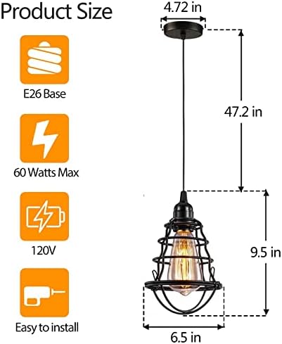 Vintage Adjustable Hanging Cage Pendant Light Fixture - DIY Builder's Hub