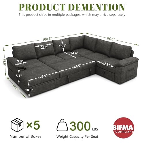 108-Inch Sleeper Sectional Sofa with Storage Solutions - DIY Builder's Hub