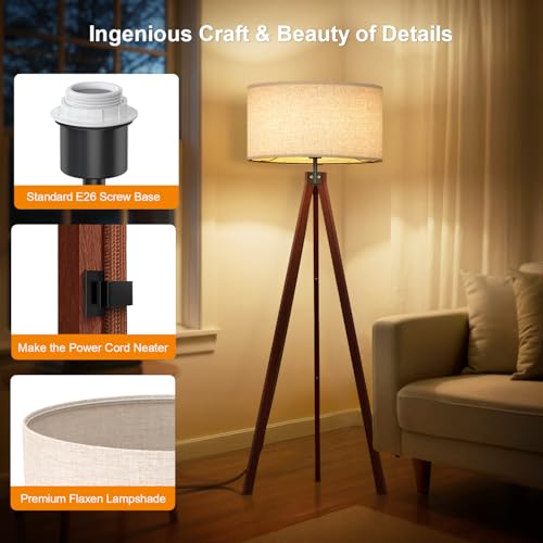 Mid Century Wood Tripod Floor Lamp - Stylish Lighting Solution - DIY Builder's Hub