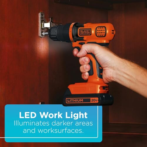 BLACK+DECKER 20V MAX Cordless Drill with LED Light & Battery - DIY Builder's Hub