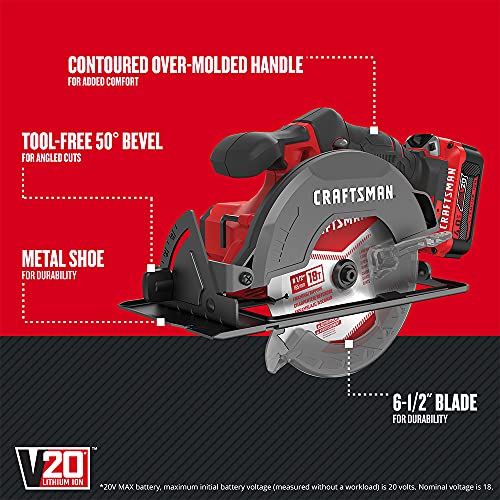 CRAFTSMAN V20 6-1/2" Cordless Circular Saw Kit with Battery - DIY Builder's Hub