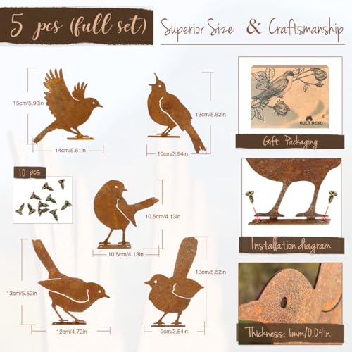 Rustic Metal Bird Decor Set - 5 Pieces for Your Garden - DIY Builder's Hub